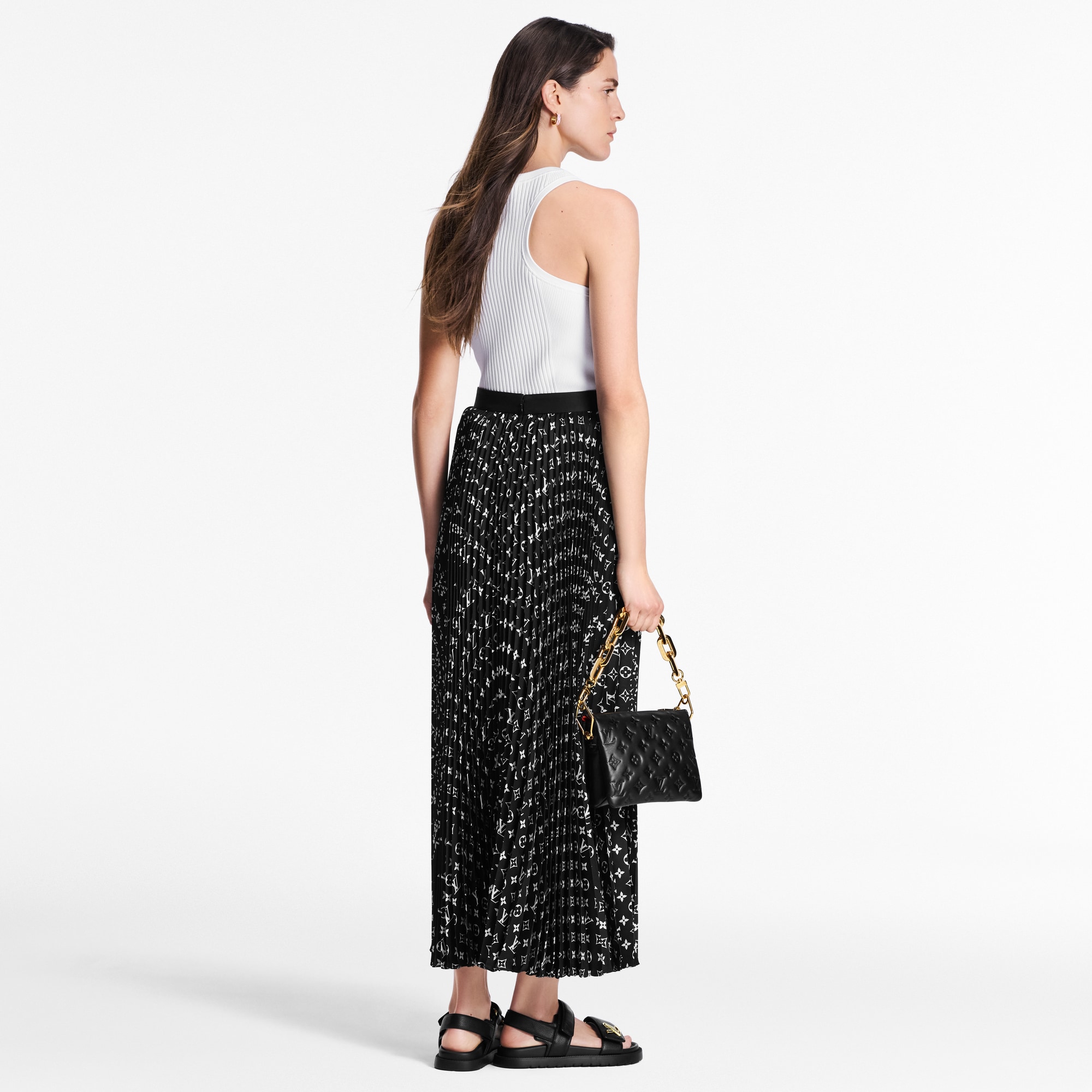 LOUIS VUITTON プリーツスカート Stripe Accent Monogram Pleated Skirt - Women - Ready-to-Wear
